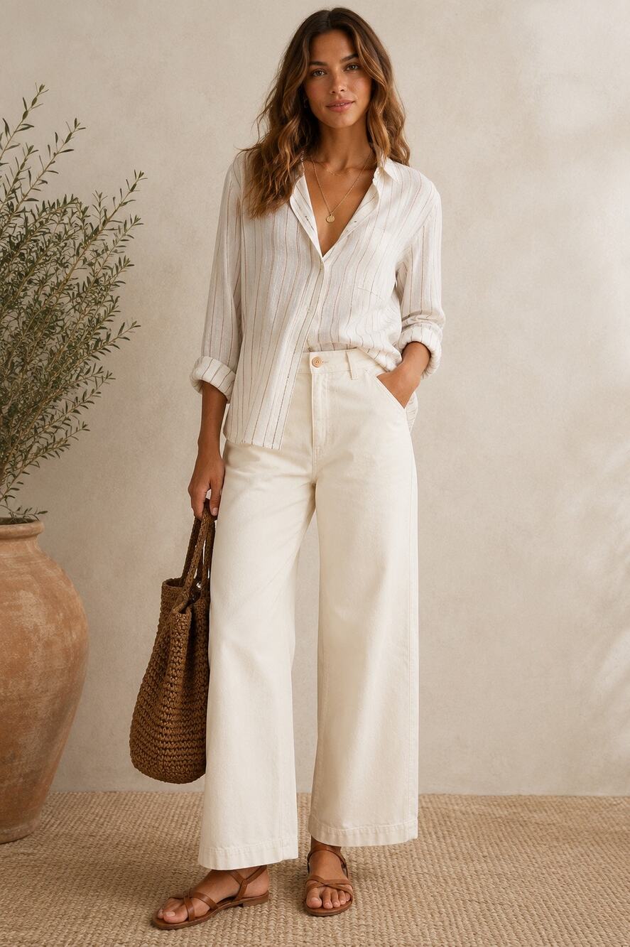 Marine Layer Allison Wide Leg Pants Womens Size 10 Off-White High Rise Coastal
